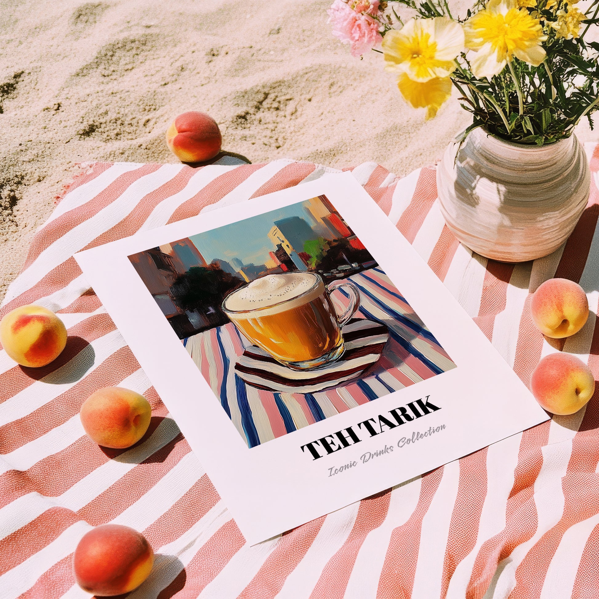 Teh Tarik – Malaysian Street Café Scene, Malaysian Tea Wall Decor, unframed on coastal sand