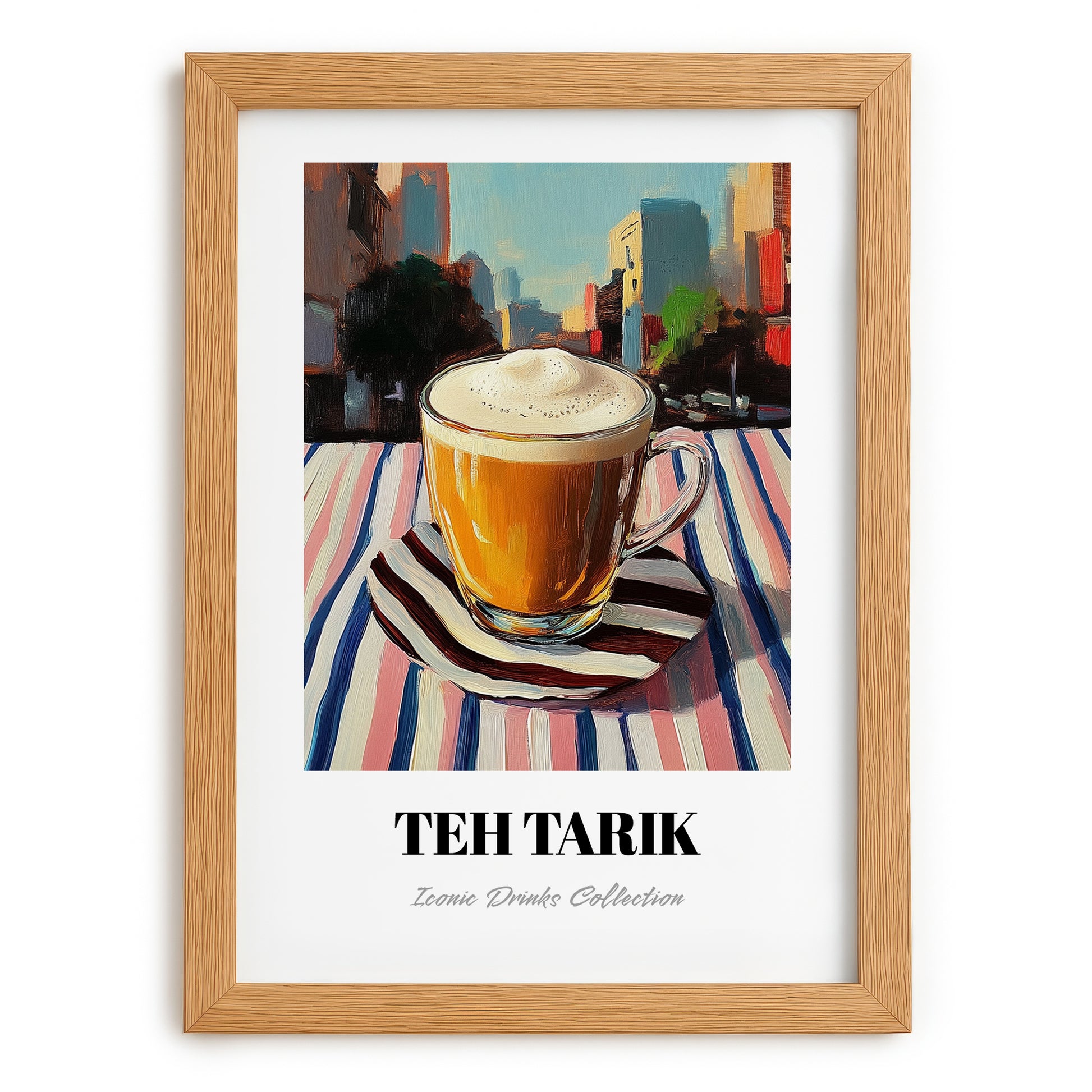 Teh Tarik – Malaysian Street Café Scene, Malaysian Tea Wall Decor, set in oak frame