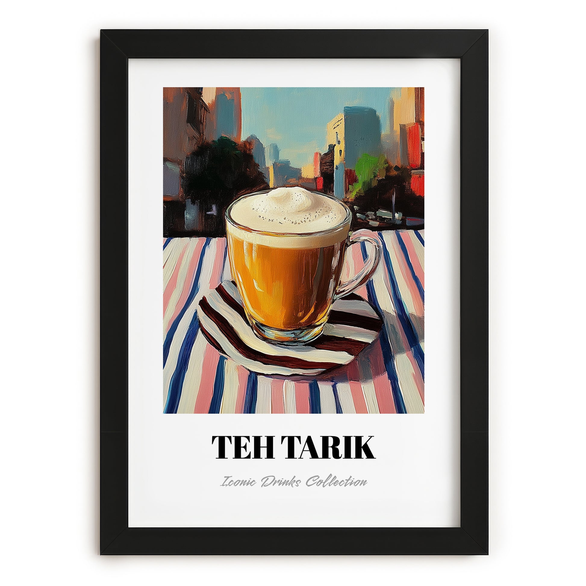 Teh Tarik – Malaysian Street Café Scene, Malaysian Tea Wall Decor, in sleek black frame