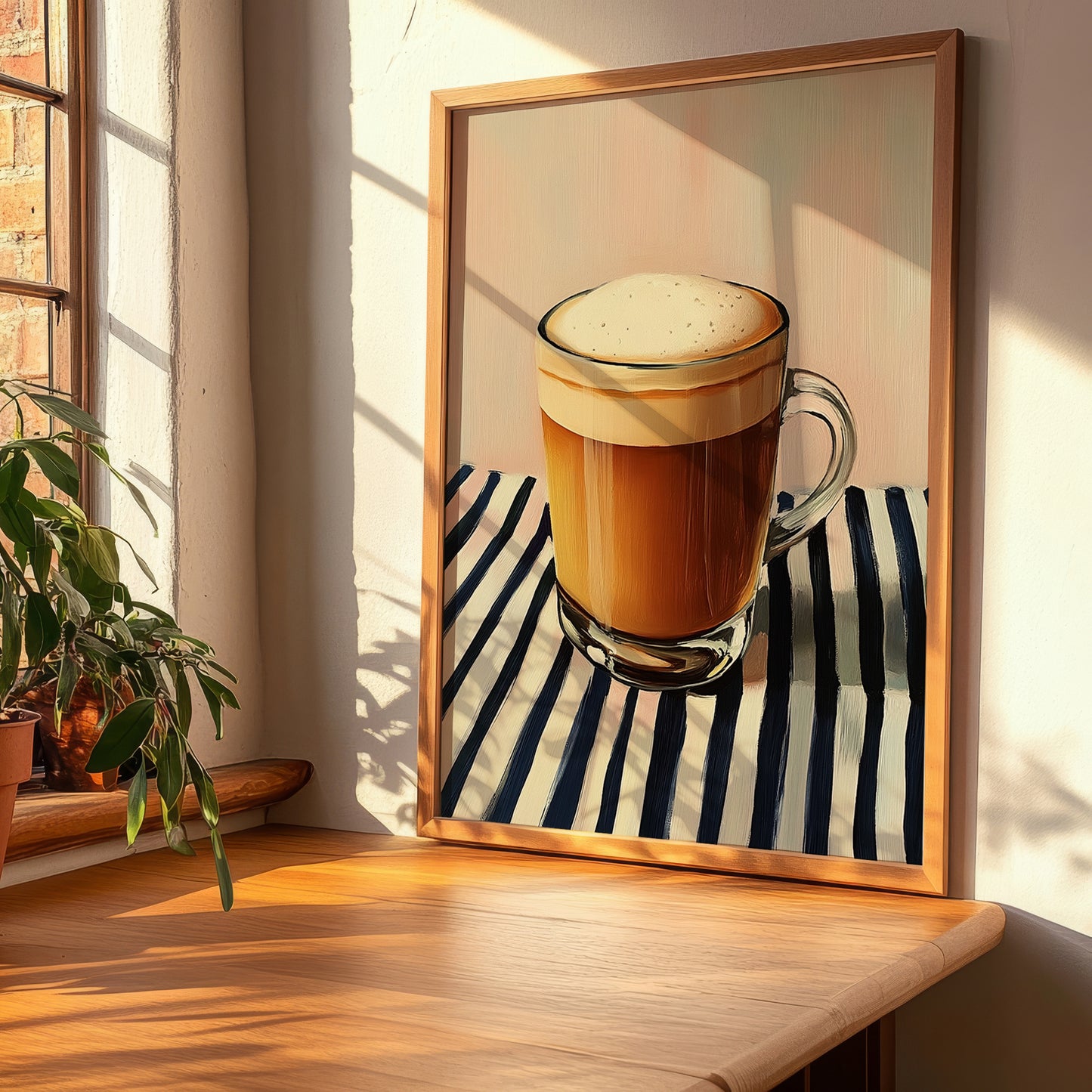 Teh Tarik – on Striped Tablecloth, Malaysian Tea Painting, clean layout with no caption