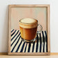 Teh Tarik – on Striped Tablecloth, Malaysian Tea Painting, no-text version framed in wood