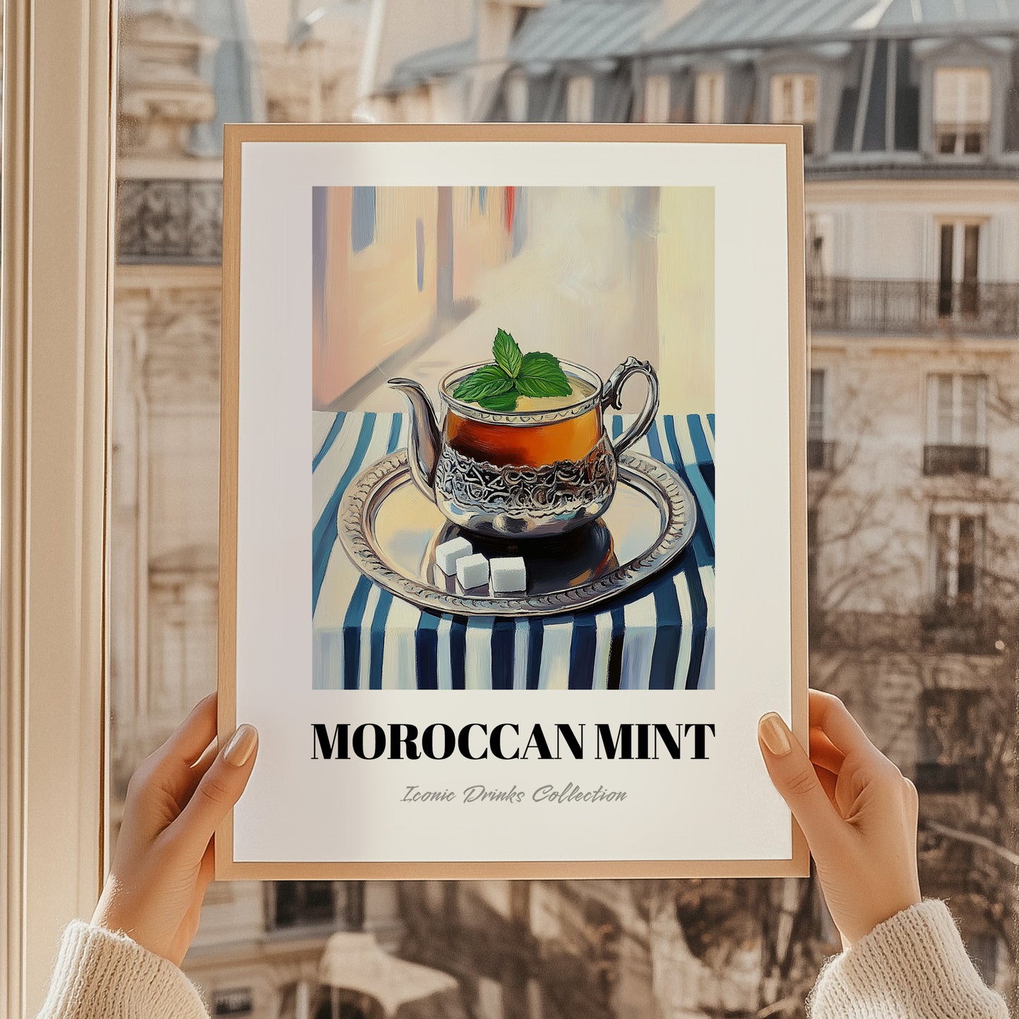 Moroccan Mint Tea – Moroccan Street Café Scene, Moroccan Spirit Still Life, styled in a charming Paris street view