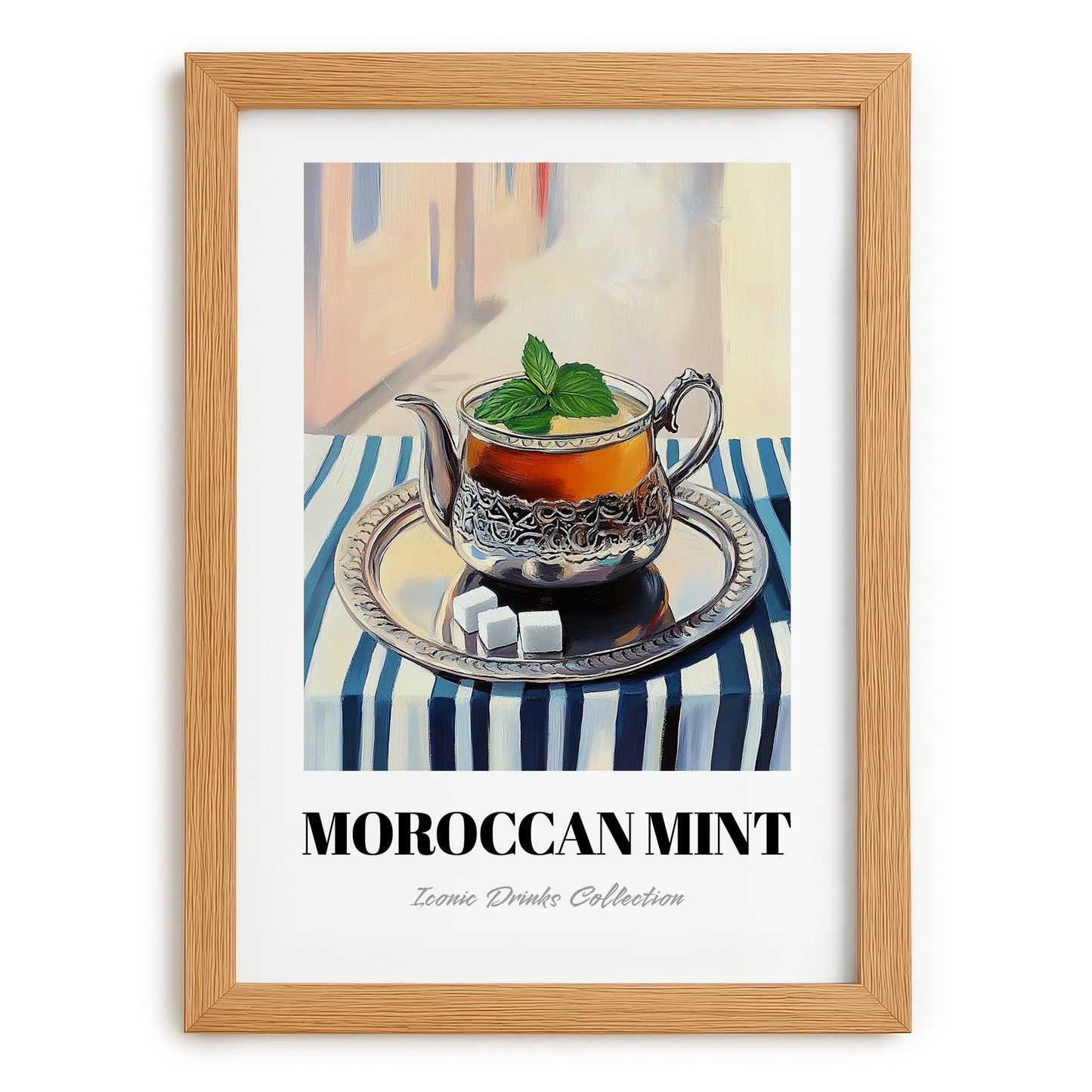 Moroccan Mint Tea – Moroccan Street Café Scene, Moroccan Spirit Still Life, set in oak frame
