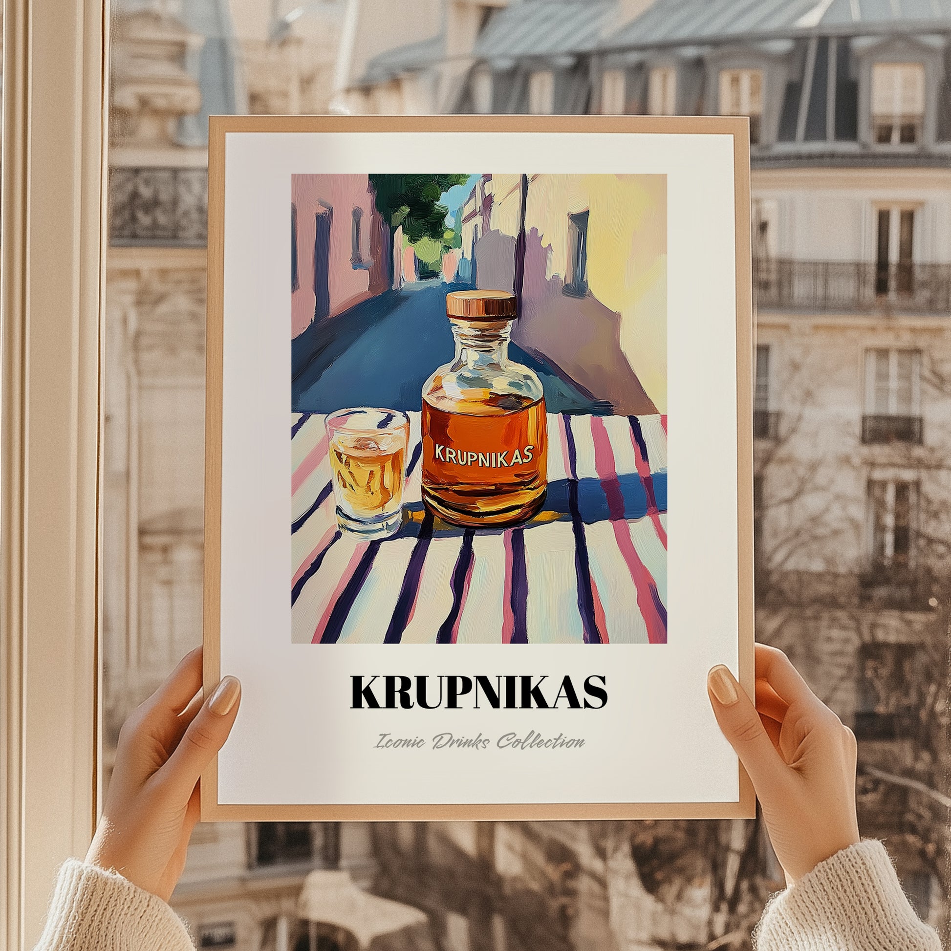 Krupnikas – Lithuanian Outdoor Café Scene, Lithuanian Spirit Still Life, styled in a charming Paris street view