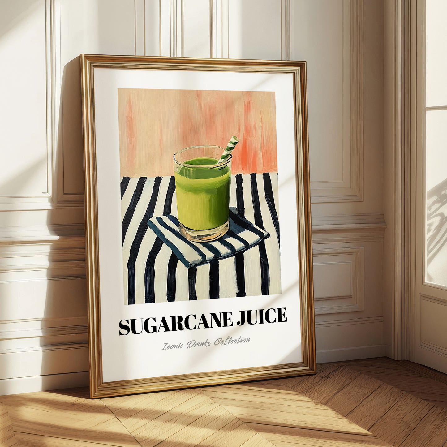 Sugarcane Juice – on Striped Tablecloth, Egyptian Beverage Still Life