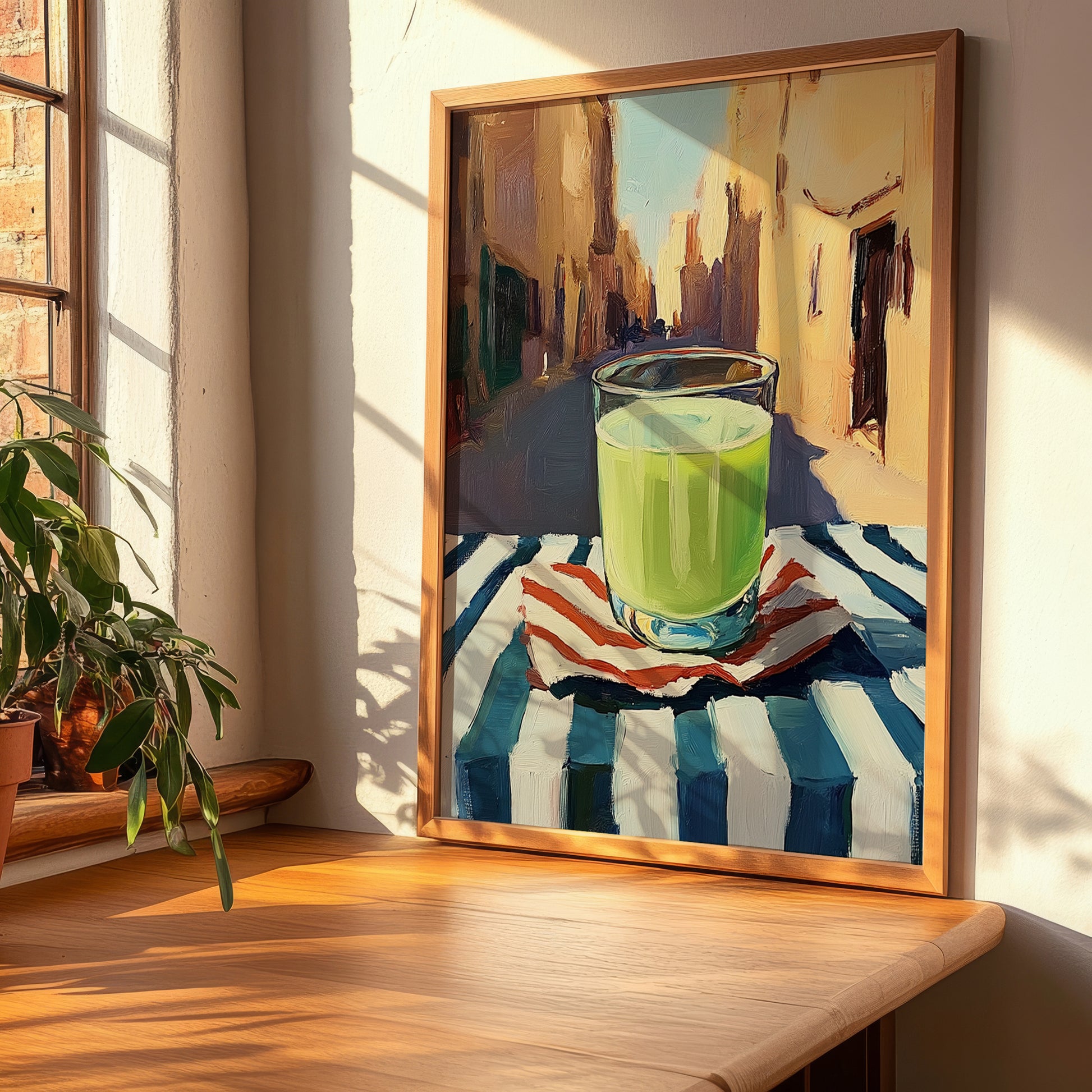 Sugarcane Juice – Egyptian Outdoor Café Scene, Egyptian Beverage Wall Decor, clean layout with no caption