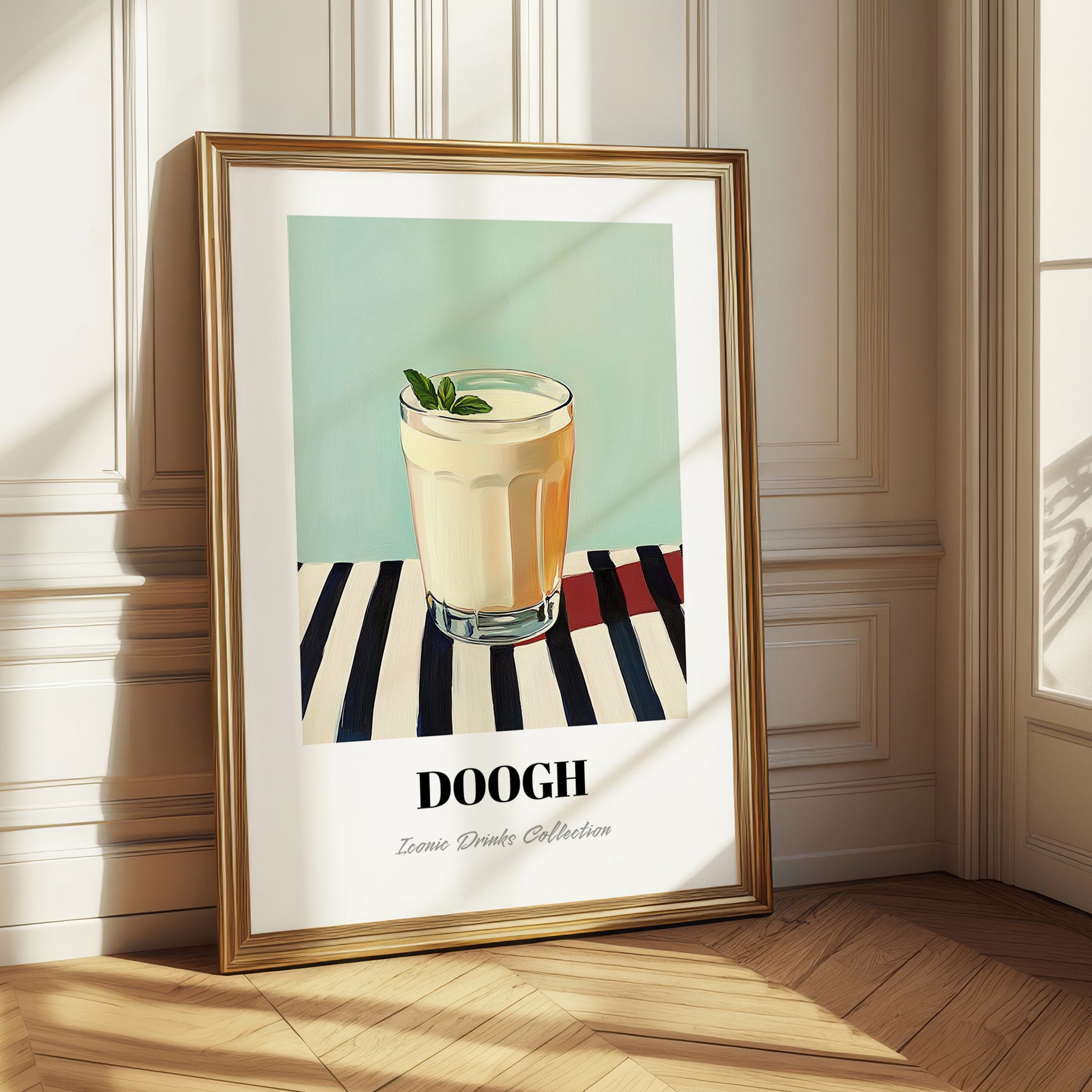 Doogh – on Striped Tablecloth, Iranian Beverage Wall Decor