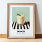 Doogh – on Striped Tablecloth, Iranian Beverage Wall Decor, in wooden frame leaning on the floor