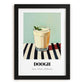 Doogh – on Striped Tablecloth, Iranian Beverage Wall Decor, in sleek black frame