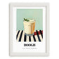 Doogh – on Striped Tablecloth, Iranian Beverage Wall Decor, placed in minimal white frame