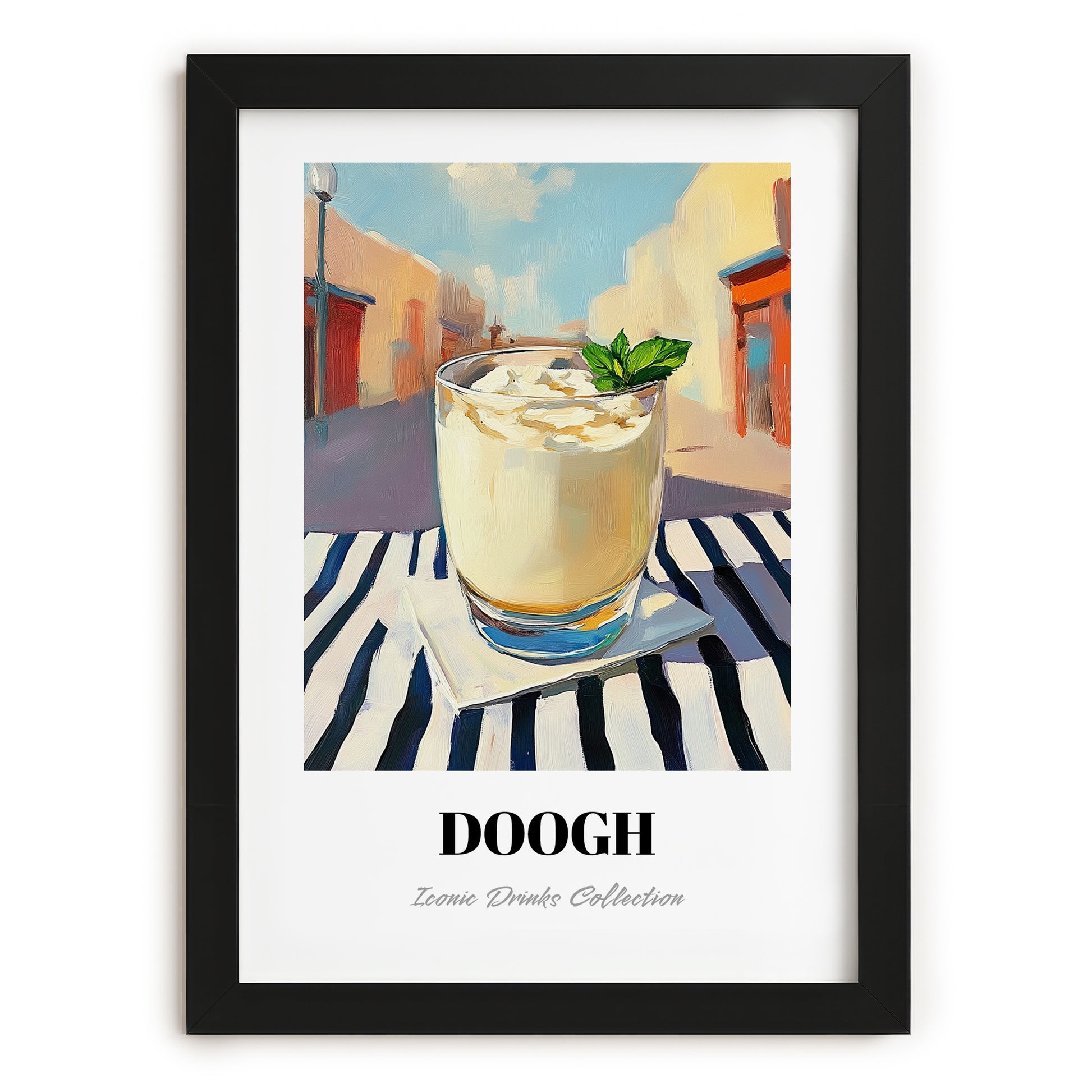 Doogh – Iranian Street Café Scene, Iranian Beverage Still Life, in sleek black frame