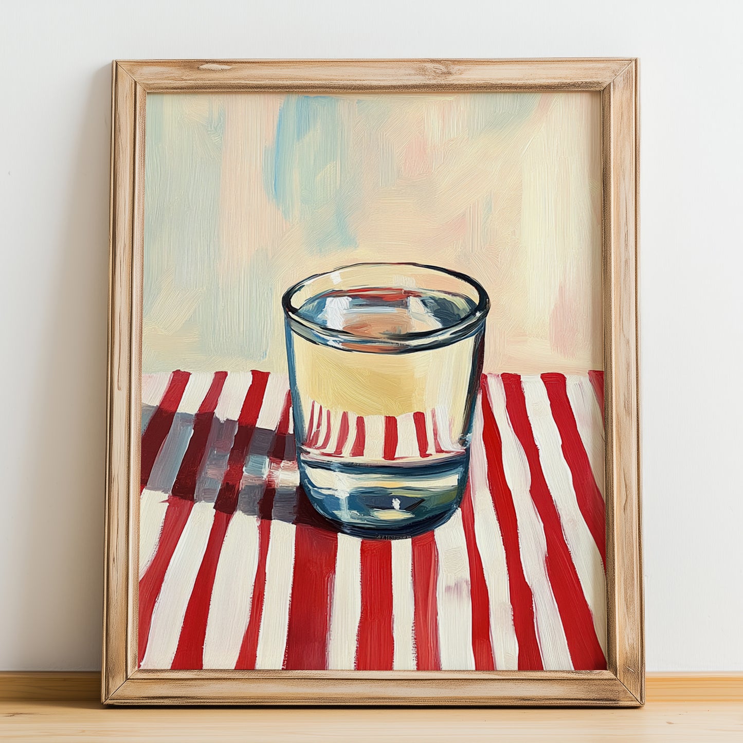 Borovička – on Striped Tablecloth, Slovak Beverage Poster, no-text version framed in wood