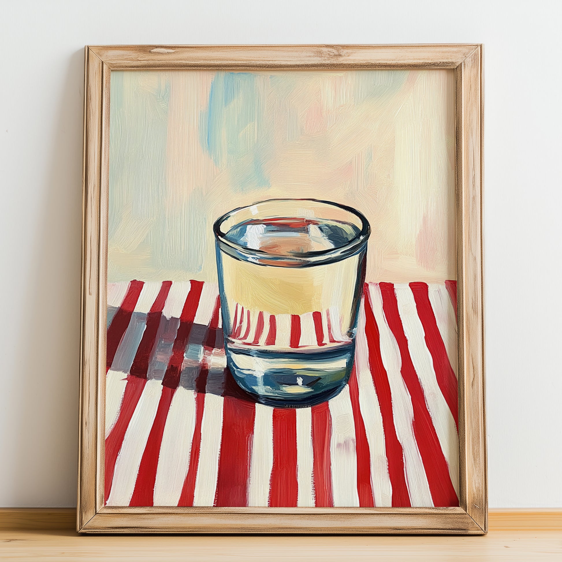 Borovička – on Striped Tablecloth, Slovak Beverage Poster, no-text version framed in wood