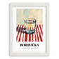 Borovička – on Striped Tablecloth, Slovak Beverage Poster, placed in minimal white frame