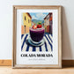 Colada Morada – Ecuadorian Outdoor Café Scene, Ecuadorian Beverage Still Life, in wooden frame leaning on the floor
