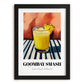Goombay Smash – on Striped Tablecloth, Bahamian Cocktail Wall Illustration, in sleek black frame