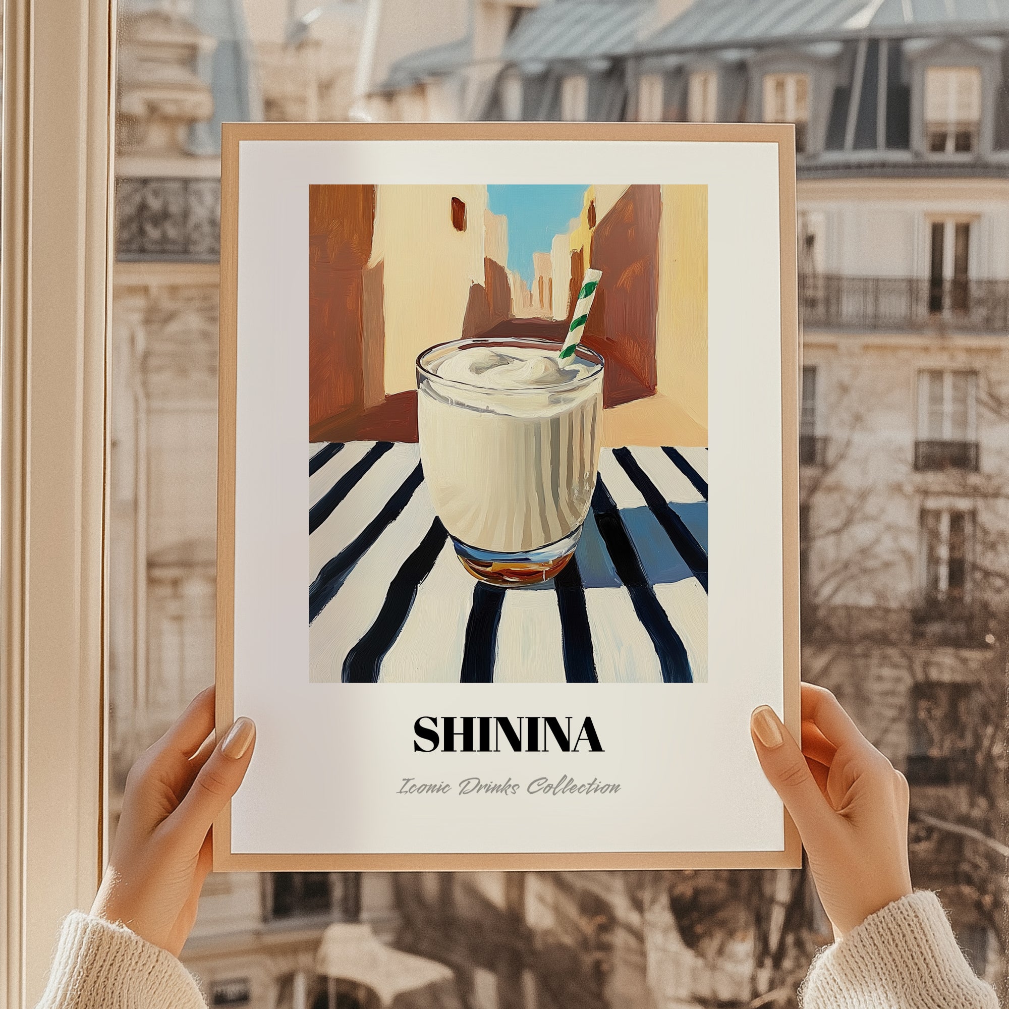 Shinina – Iraqi Urban Café Scene, Iraqi Beverage Painting, styled in a charming Paris street view