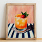 Rum Punch – on Striped Tablecloth, Jamaican Cocktail Wall Art, no-text version framed in wood