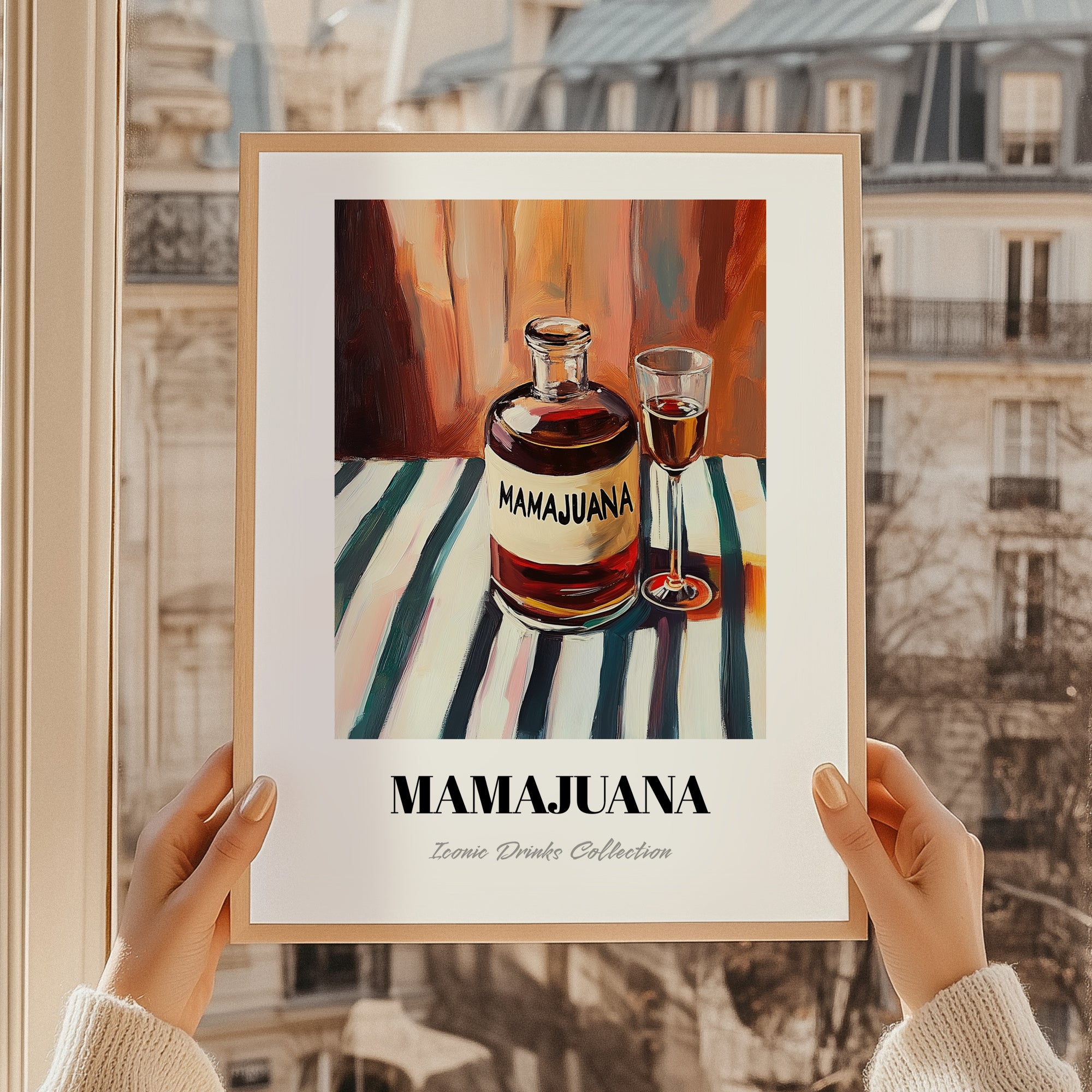 Mamajuana – on Striped Tablecloth, Dominican Spirit Still Life, styled in a charming Paris street view