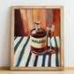 Mamajuana – on Striped Tablecloth, Dominican Spirit Still Life, no-text version framed in wood