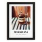 Mamajuana – on Striped Tablecloth, Dominican Spirit Still Life, in sleek black frame