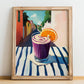 Api Morado – Bolivian Outdoor Café Scene, Bolivian Beverage Still Life, no-text version framed in wood