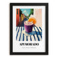 Api Morado – Bolivian Outdoor Café Scene, Bolivian Beverage Still Life, in sleek black frame