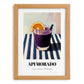 Api Morado – on Striped Tablecloth, Bolivian Beverage Print, set in oak frame