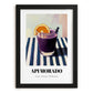 Api Morado – on Striped Tablecloth, Bolivian Beverage Print, in sleek black frame