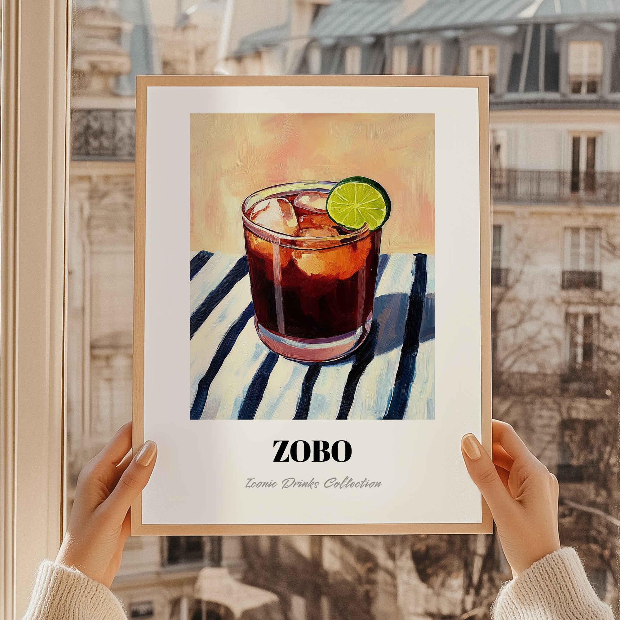 Zobo – on Striped Tablecloth, Nigerian Spirit Wall Decor, styled in a charming Paris street view