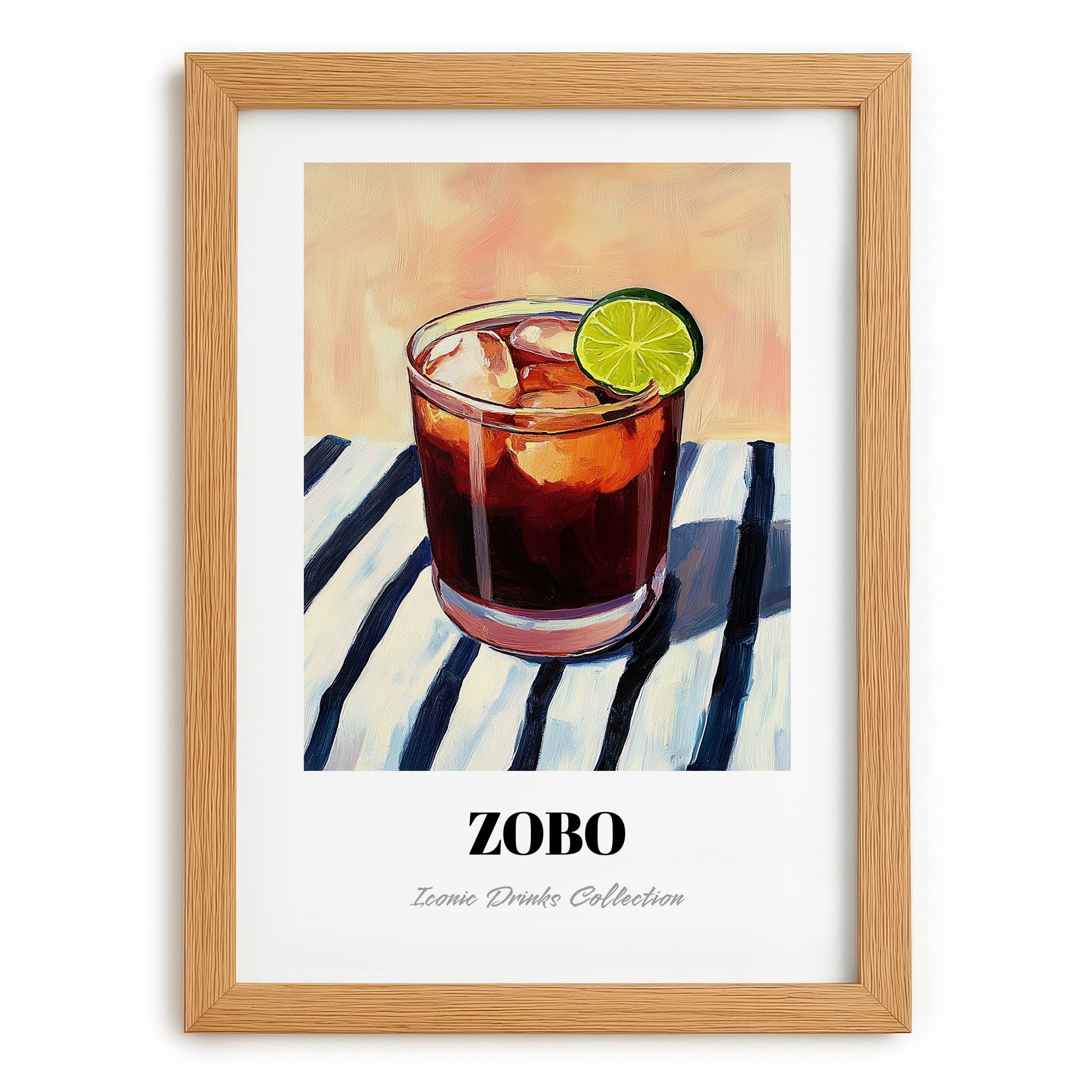 Zobo – on Striped Tablecloth, Nigerian Spirit Wall Decor, set in oak frame