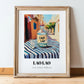 Lao Lao – Laos Urban Café Scene, Laos Wine Illustration, in wooden frame leaning on the floor