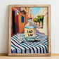 Lao Lao – Laos Urban Café Scene, Laos Wine Illustration, no-text version framed in wood