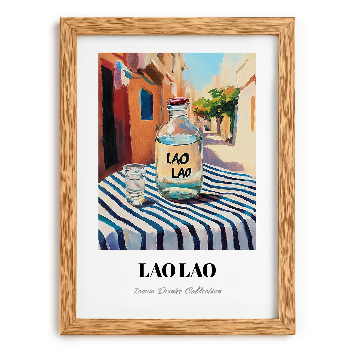Lao Lao – Laos Urban Café Scene, Laos Wine Illustration, set in oak frame