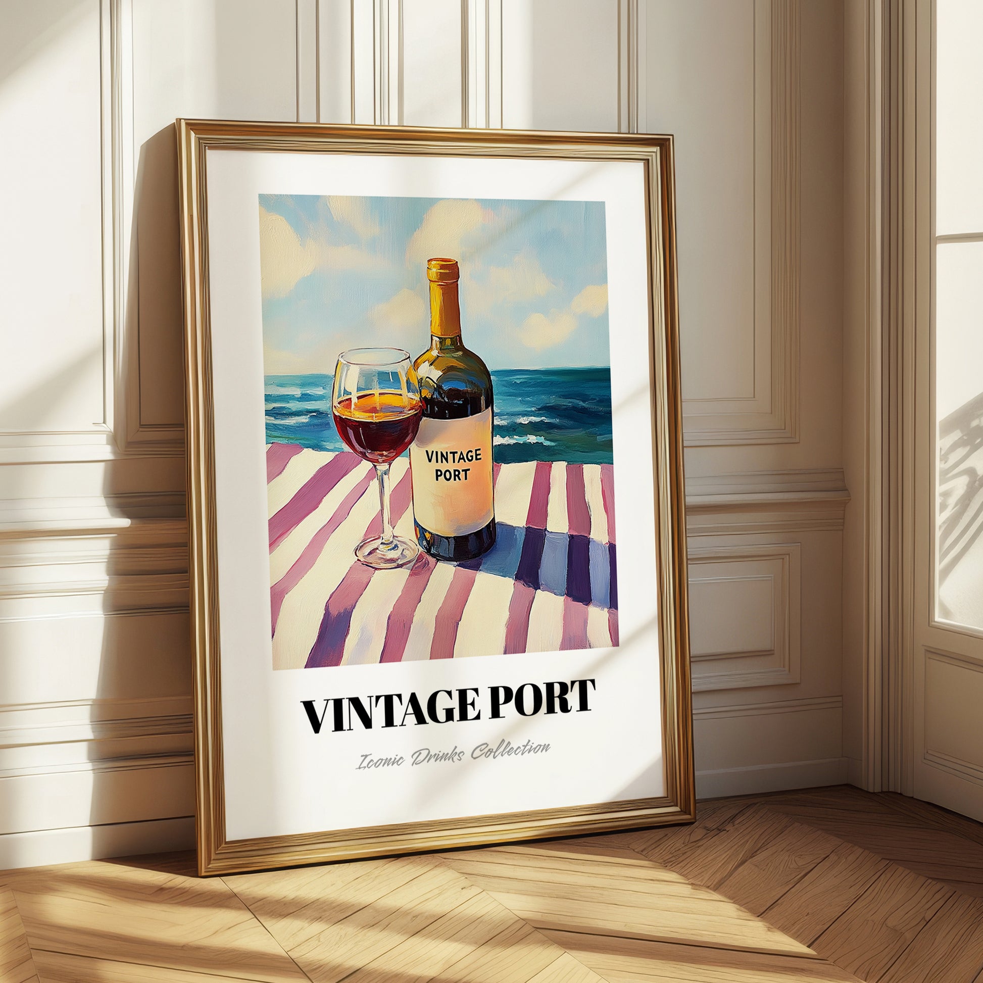 Vintage Port – Portuguese Seaside Café Scene, Portuguese Dessert Wine Painting