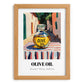 Olive Oil – Italian Street Café Scene, Food Shelf Wall Art, set in oak frame