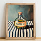 Vegetable Oil – on Striped Tablecloth, Pantry Print, no-text version framed in wood