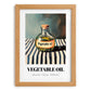 Vegetable Oil – on Striped Tablecloth, Pantry Print, set in oak frame