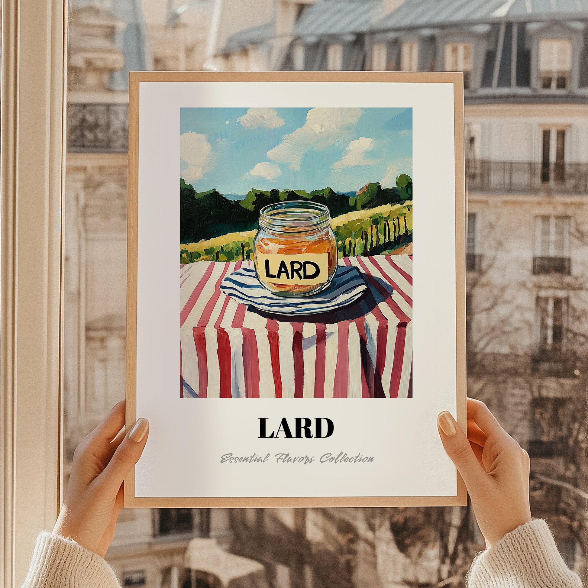 Lard – Italian Hilltop Table Scene, Pantry Wall Decor, styled in a charming Paris street view
