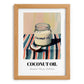 Coconut Oil – on Striped Tablecloth, Shelf Stock Wall Decor, set in oak frame
