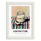 Coconut Oil – on Striped Tablecloth, Shelf Stock Wall Decor, placed in minimal white frame