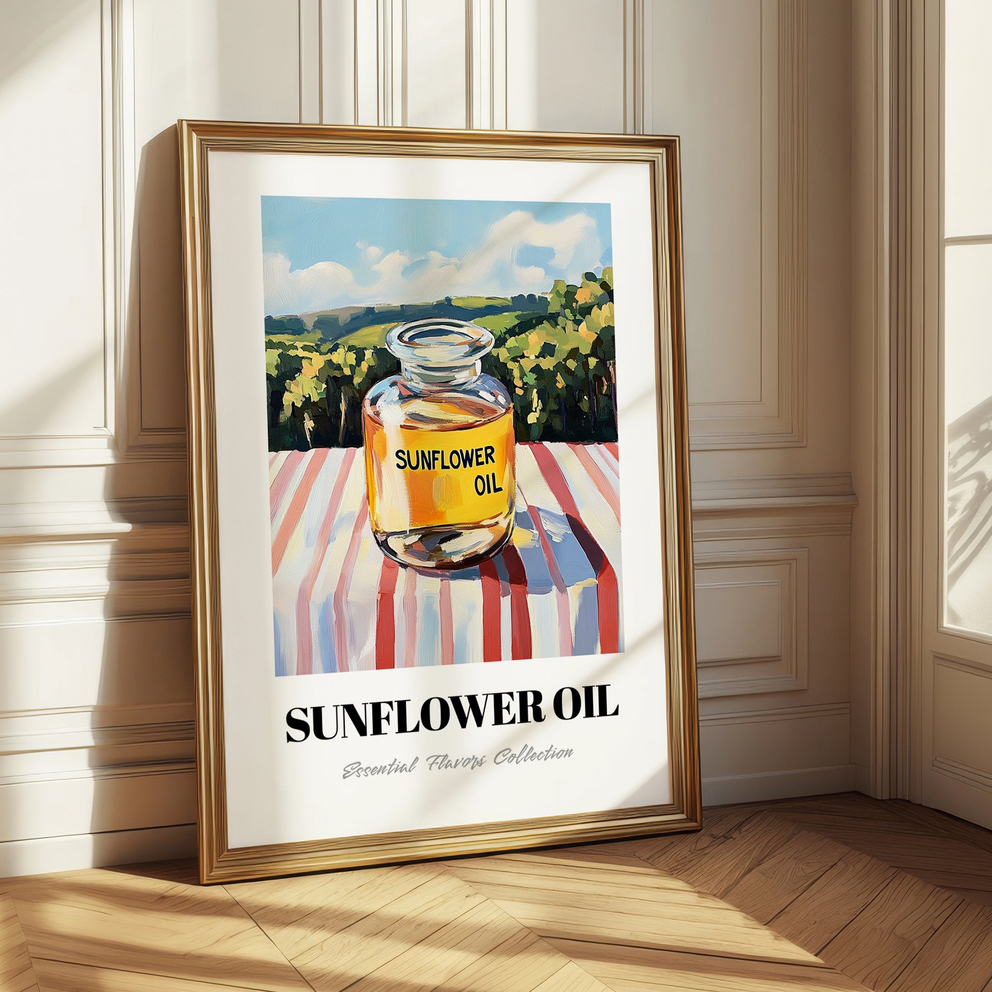 Sunflower Oil – Italian Hillside Café View, Ingredients Corner Painting