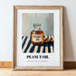 Peanut Oil – on Striped Tablecloth, Grocery Poster, in wooden frame leaning on the floor