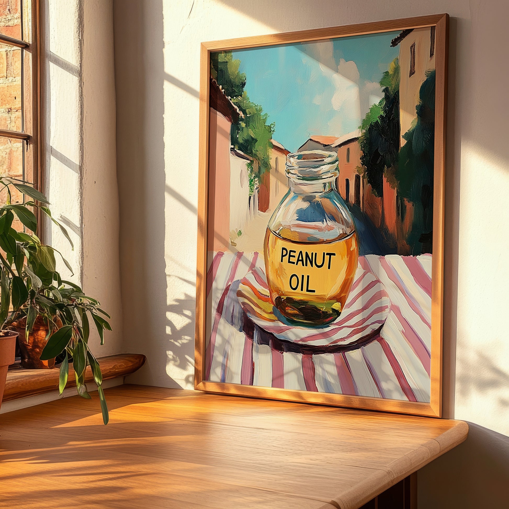 Peanut Oil – Italian Street Café Scene, Pantry Wall Art, clean layout with no caption
