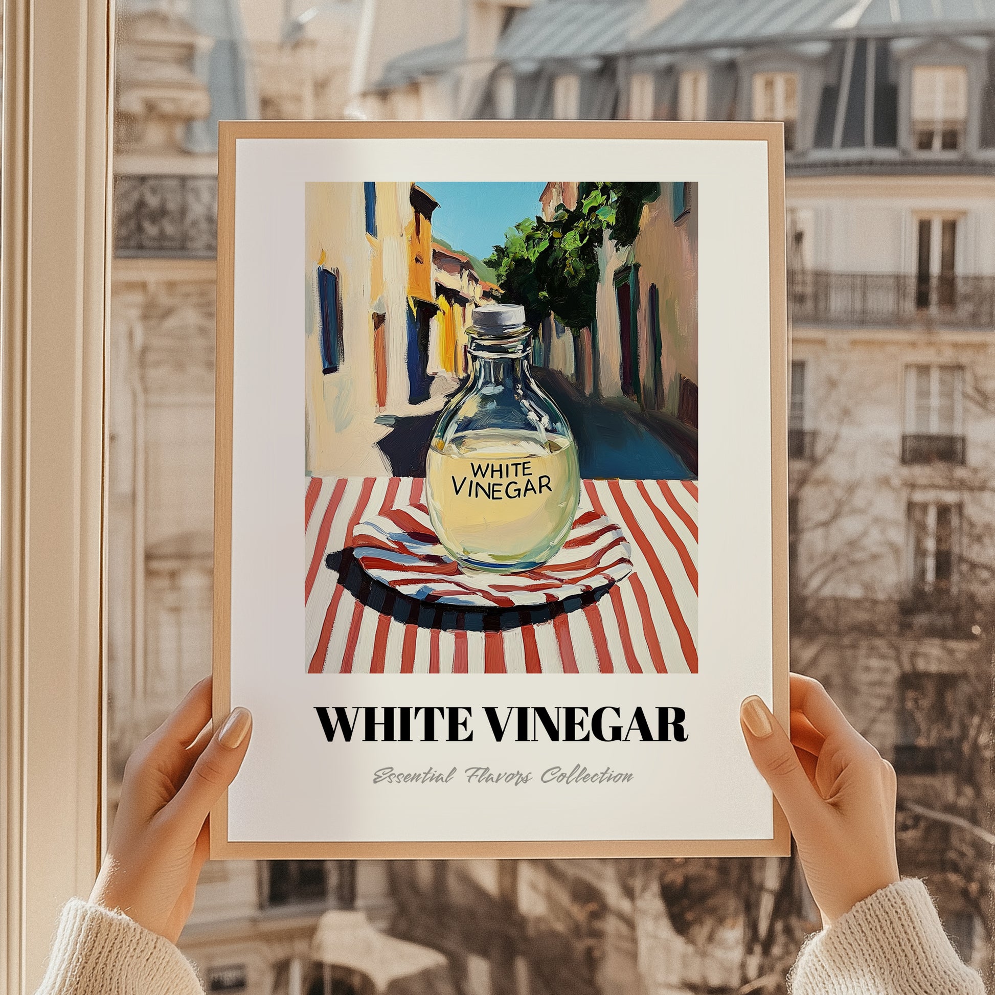 White Vinegar – Italian Urban Café Scene, Shelf Stock Poster, styled in a charming Paris street view