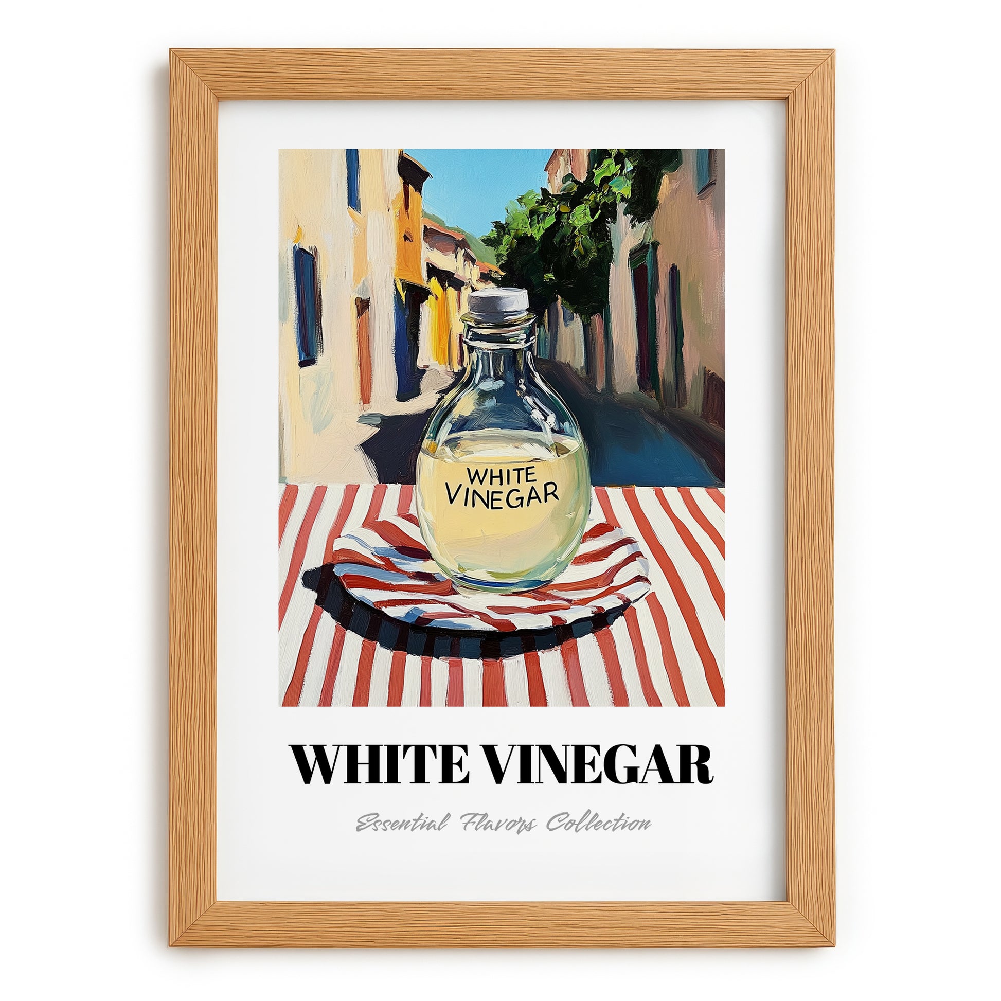 White Vinegar – Italian Urban Café Scene, Shelf Stock Poster, set in oak frame