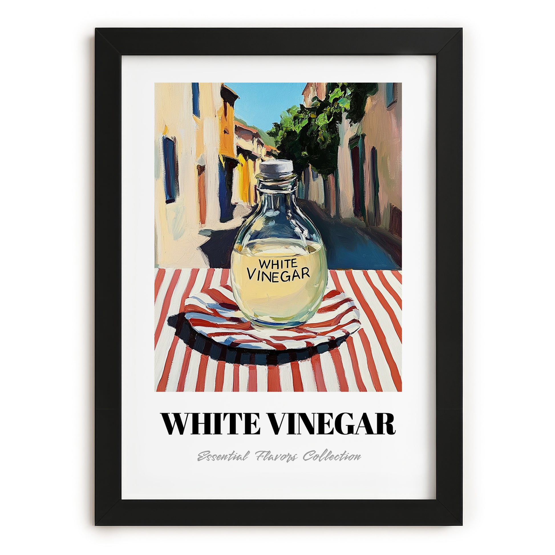 White Vinegar – Italian Urban Café Scene, Shelf Stock Poster, in sleek black frame