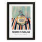 White Vinegar – on Striped Tablecloth, Larder Wall Decor, in sleek black frame