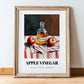 Apple Vinegar – on Striped Tablecloth, Shelf Stock Print, in wooden frame leaning on the floor