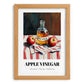 Apple Vinegar – on Striped Tablecloth, Shelf Stock Print, set in oak frame